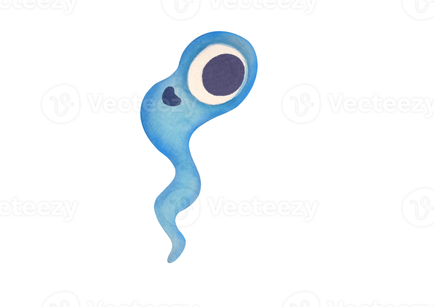 clipart watercolor baby blue character similar to alien, monster, microbe on transparent background. cartoon Smiling pathogen bacteria with flagella. funny viruses, cute microorganisms, germs png