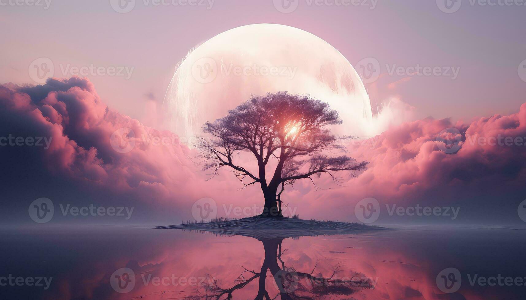 Large Circular Structure with Pink Clouds and Trees AI generated photo