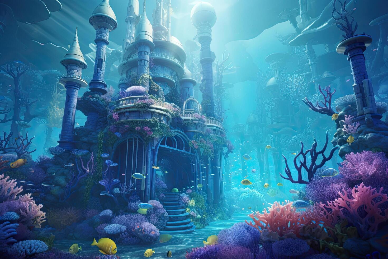 Tropical underwater world. Underwater world. 3D rendering, Underwater