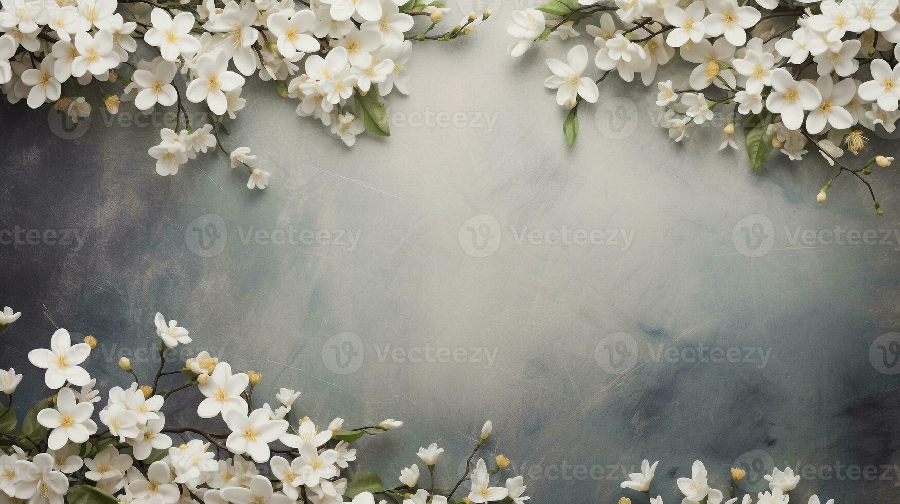 space for text on textured background surrounded by jasmine flowers,, background image, AI generated photo