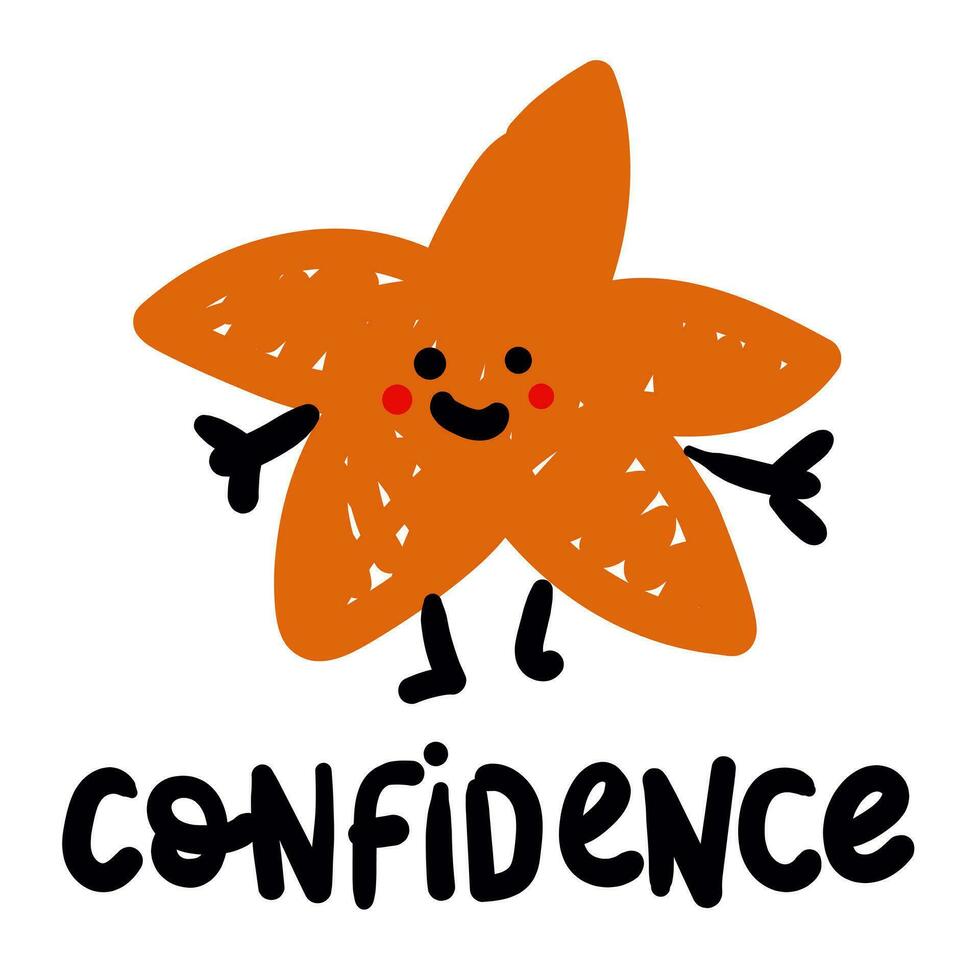 Color vector illustration of confidence, a star with emotions, a style of doodles and sketches. A