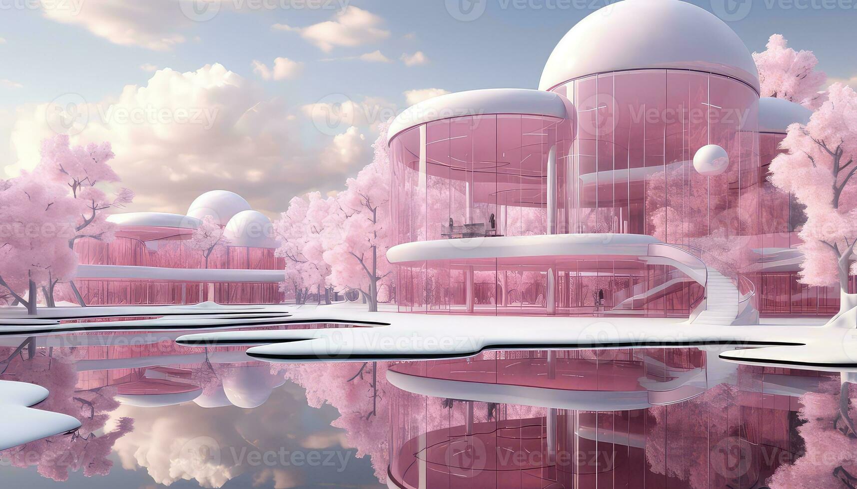 Circular Wonder with Pink Clouds and Trees AI generated photo