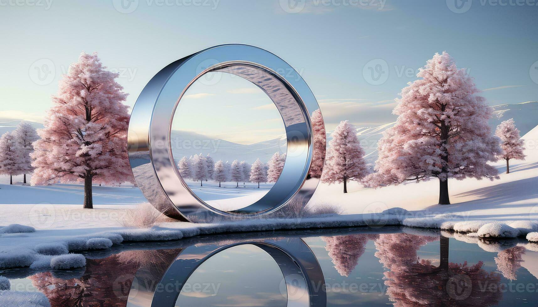 Circular Wonder with Pink Clouds and Trees AI generated photo