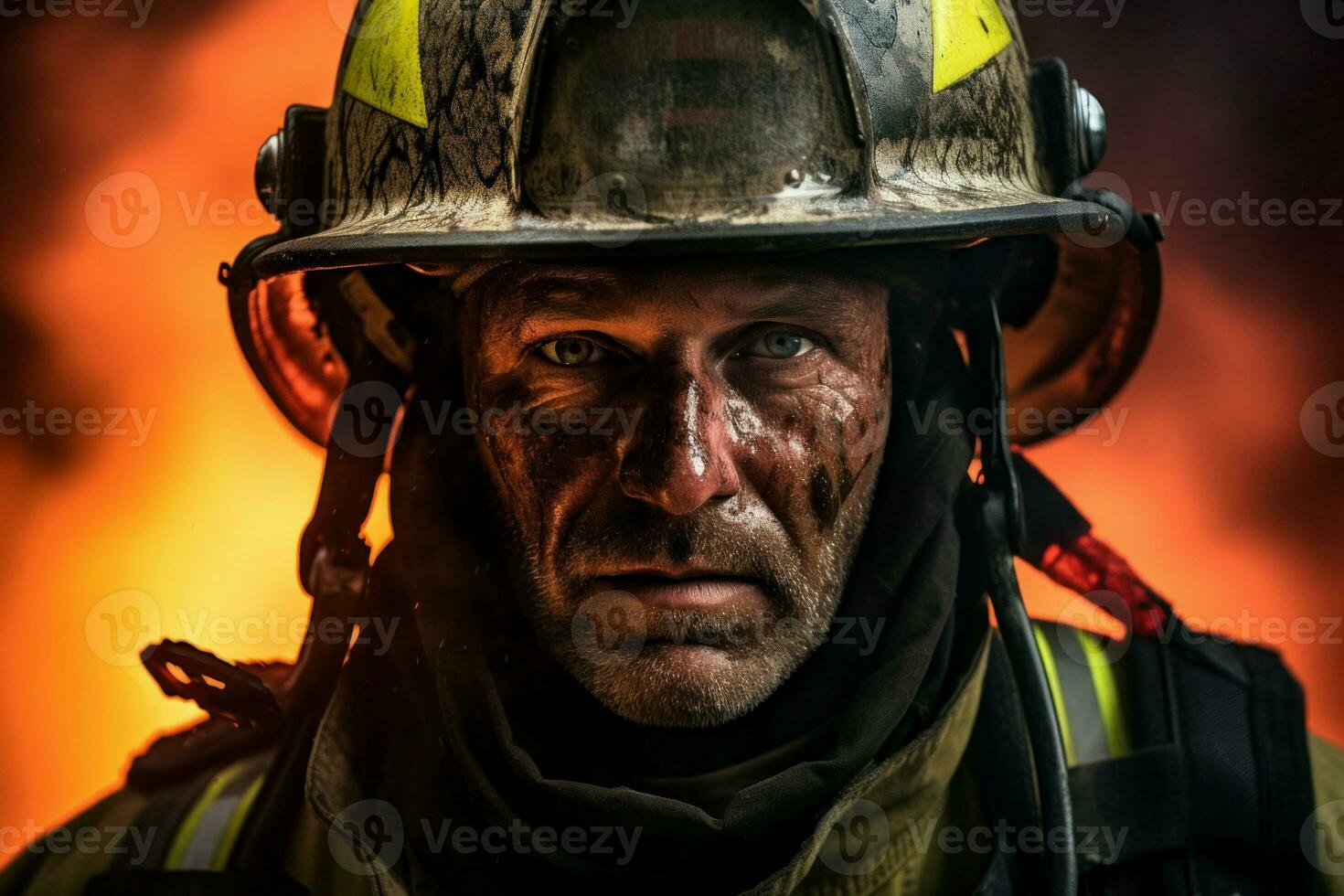 Reliable Fireman with helmet. Generate Ai photo