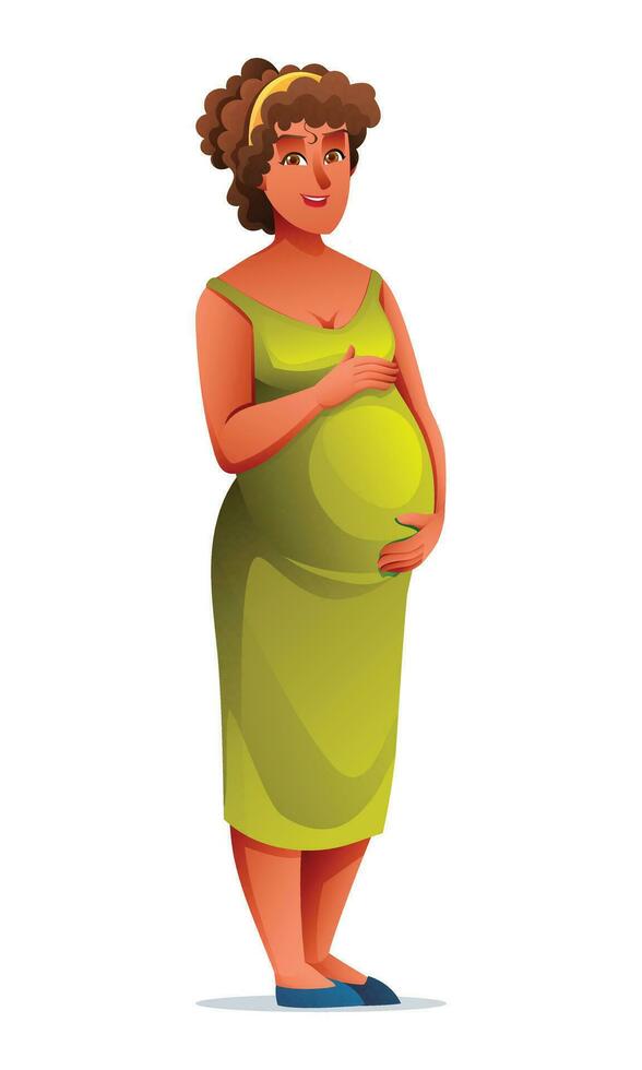 Pregnant woman hugging her belly vector cartoon illustration