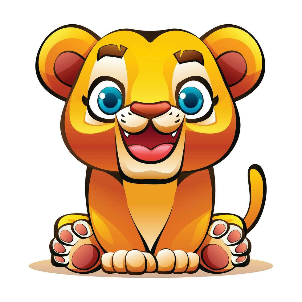 Cute baby lion sitting. Vector cartoon character illustration