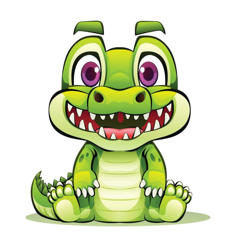 Cute cartoon crocodile sitting. Vector character illustration