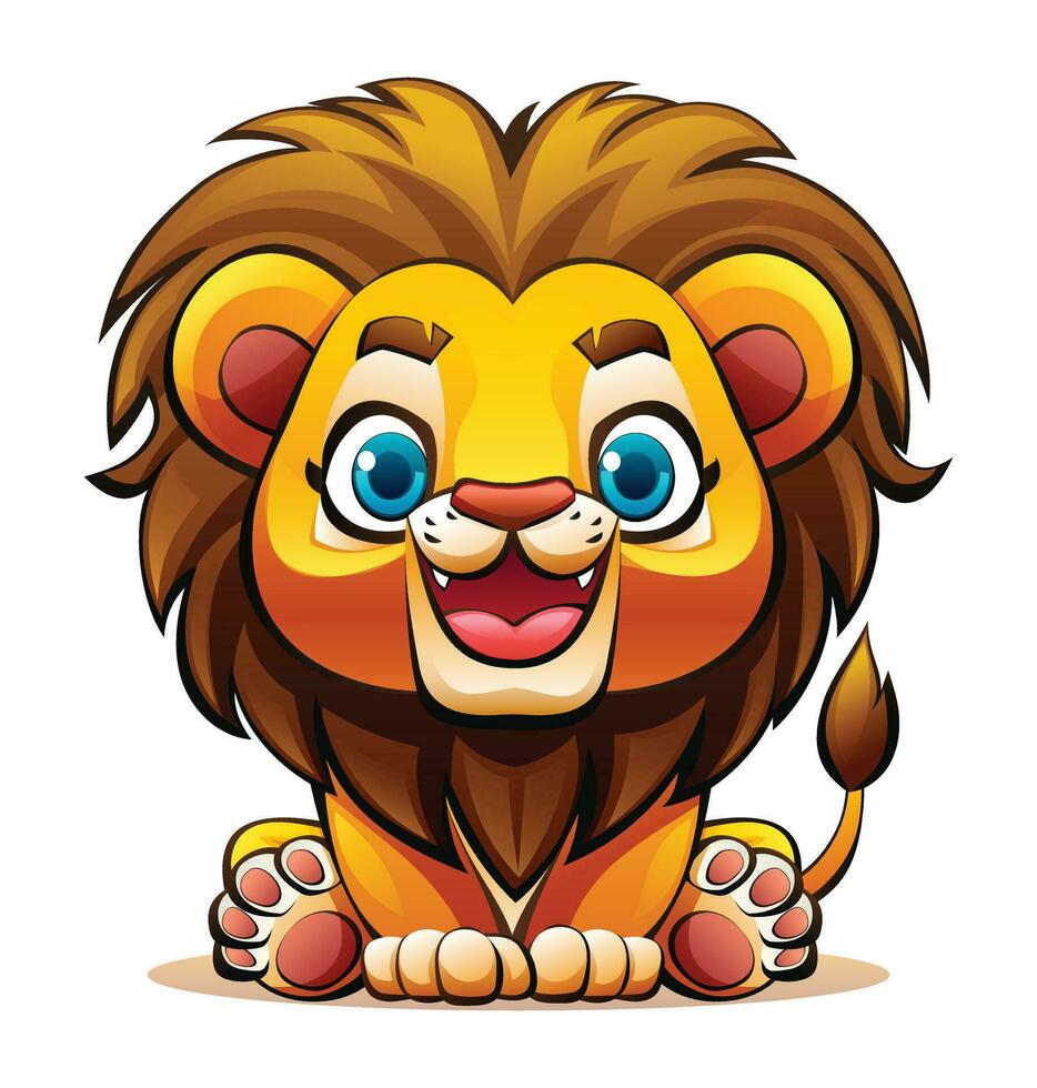 Cute cartoon lion sitting. Vector character illustration