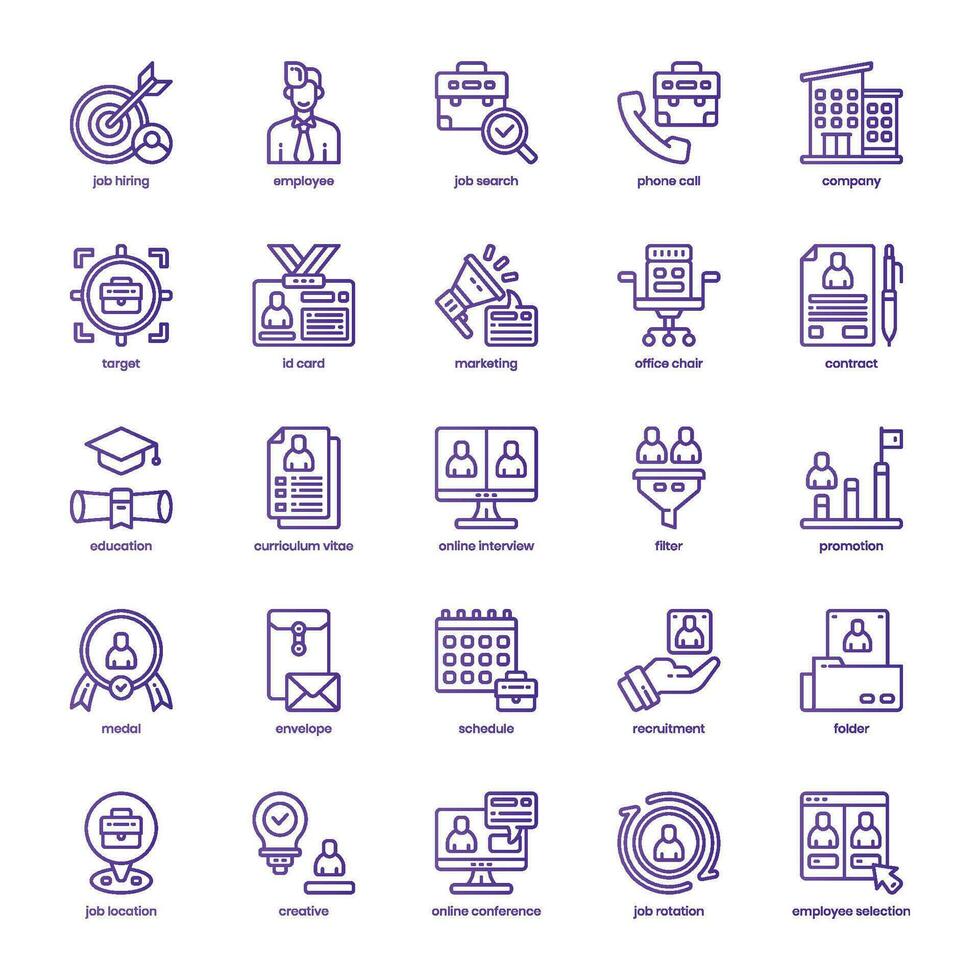 Job Hiring icon pack for your website design, logo, app, and user interface. Job Hiring icon basic line gradient design. Vector graphics illustration and editable stroke.