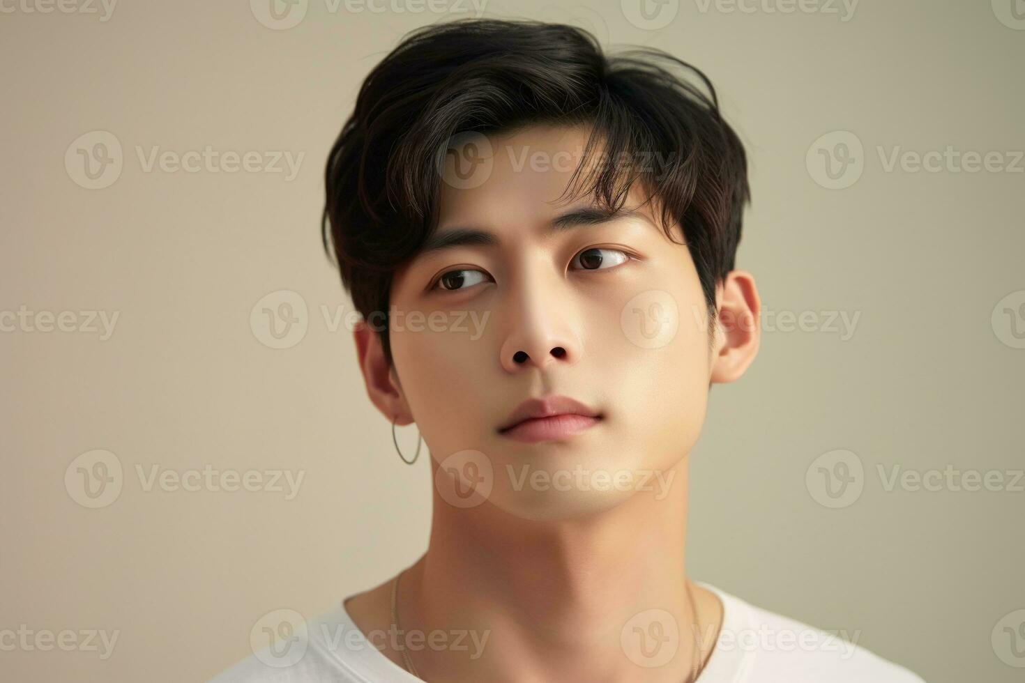 Portrait of handsome young asian man with clean skin, studio shot AI generated photo