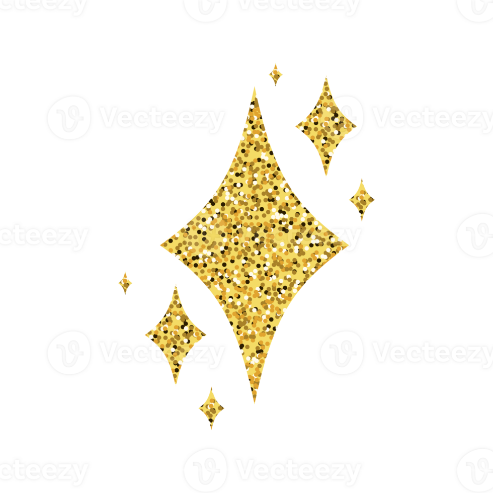 Golden glitter sparkle jewel png star set isolated with transparent background