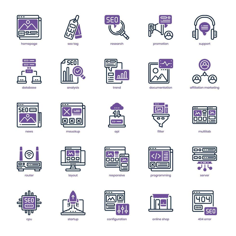 Seo dan Website icon pack for your website design, logo, app, and user interface. Seo dan Website icon dual tone design. Vector graphics illustration and editable stroke.