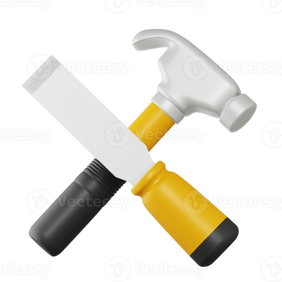 Chisel and Hammer 3D Icon png
