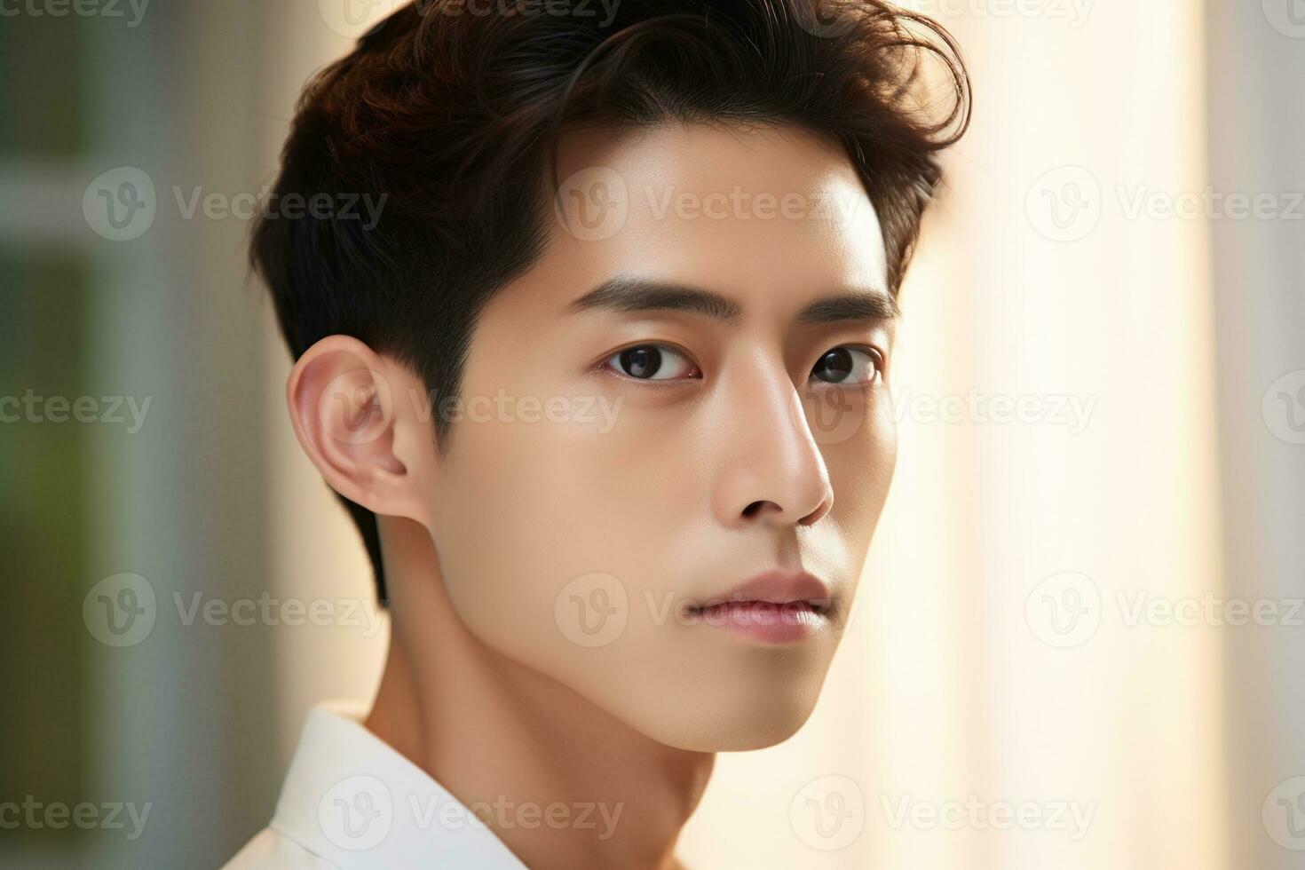 Portrait of handsome young asian man with clean skin, studio shot AI generated photo