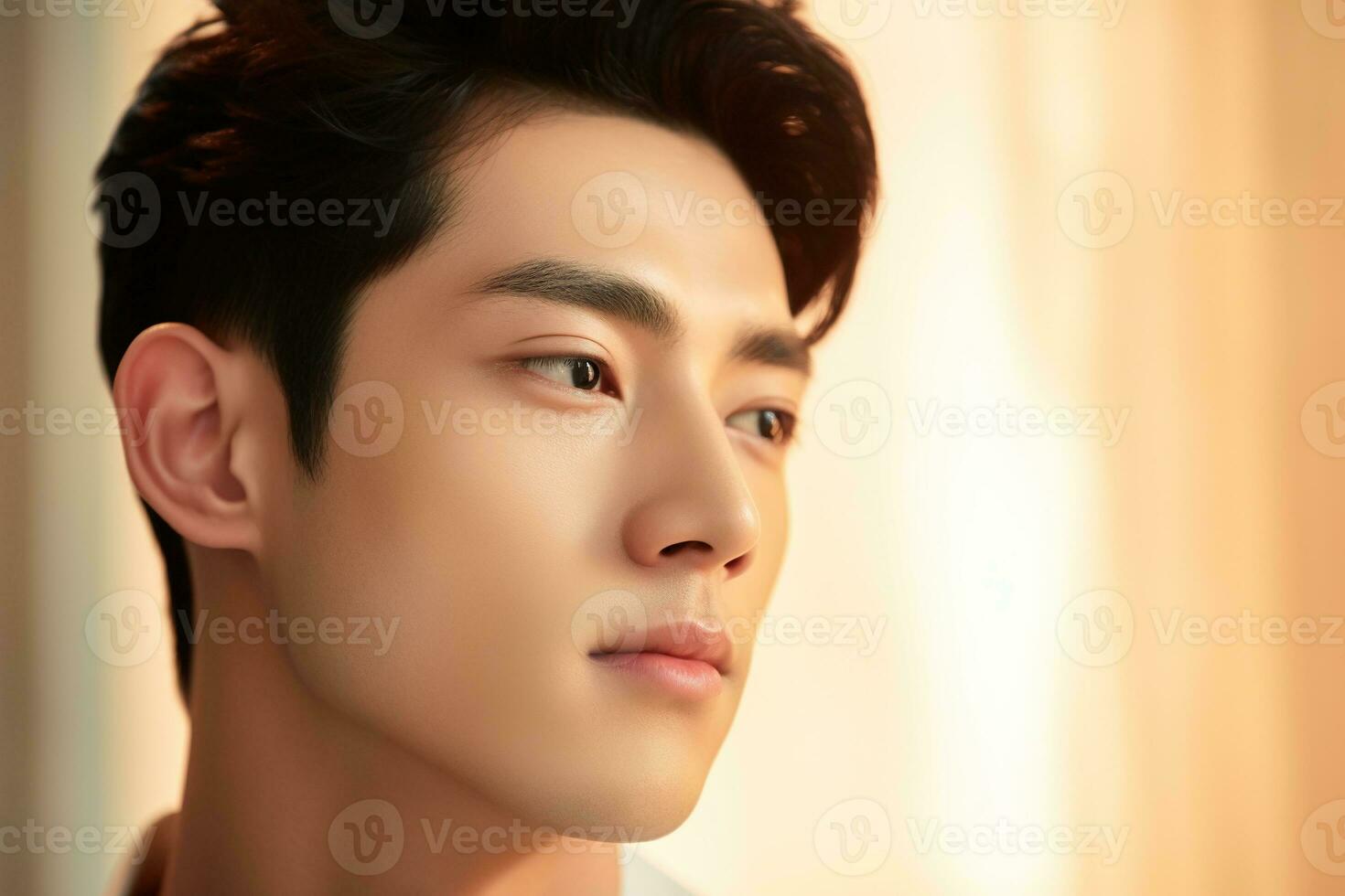 Portrait of handsome young asian man with clean skin, studio shot AI generated photo