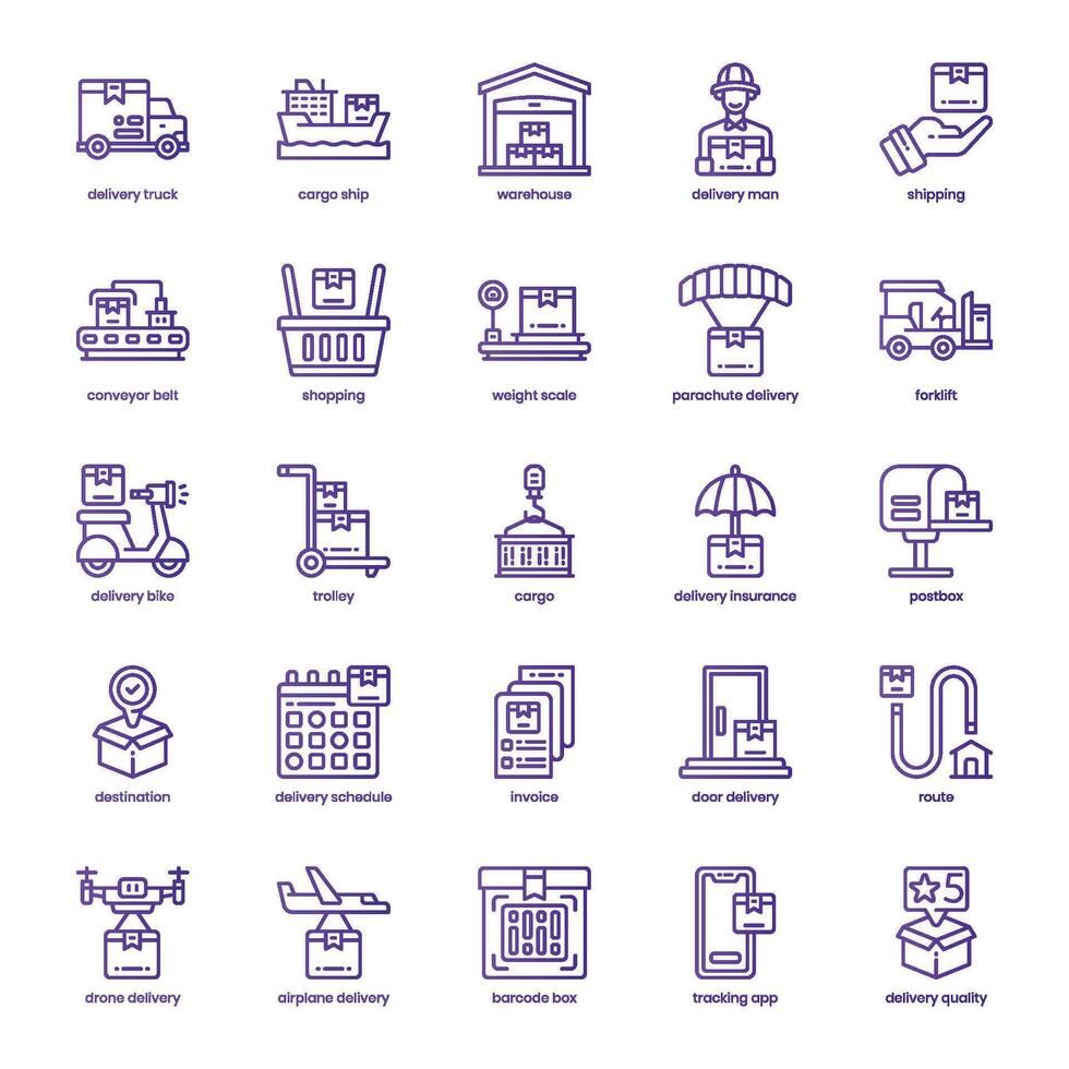 Shipping and Delivery icon pack for your website design, logo, app, and user interface. Shipping and Delivery icon basic line gradient design. Vector graphics illustration and editable stroke.