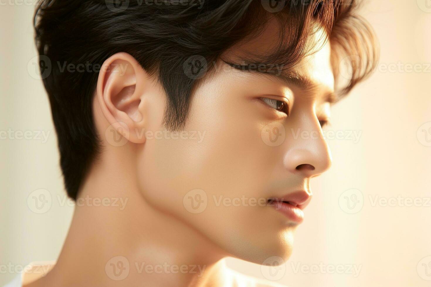 Portrait of handsome young asian man with clean skin, studio shot AI generated photo
