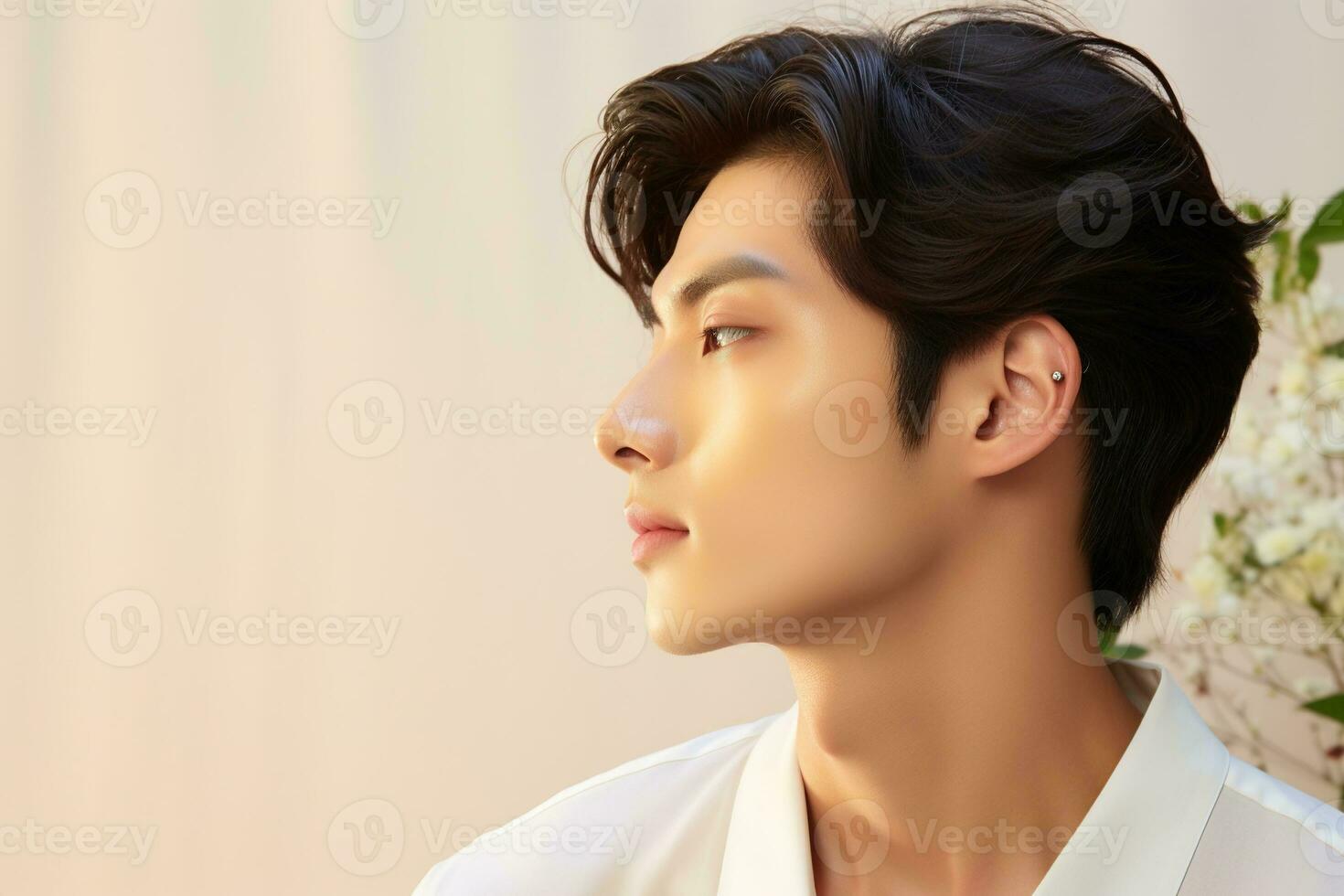 Portrait of handsome young asian man with clean skin, studio shot AI generated photo