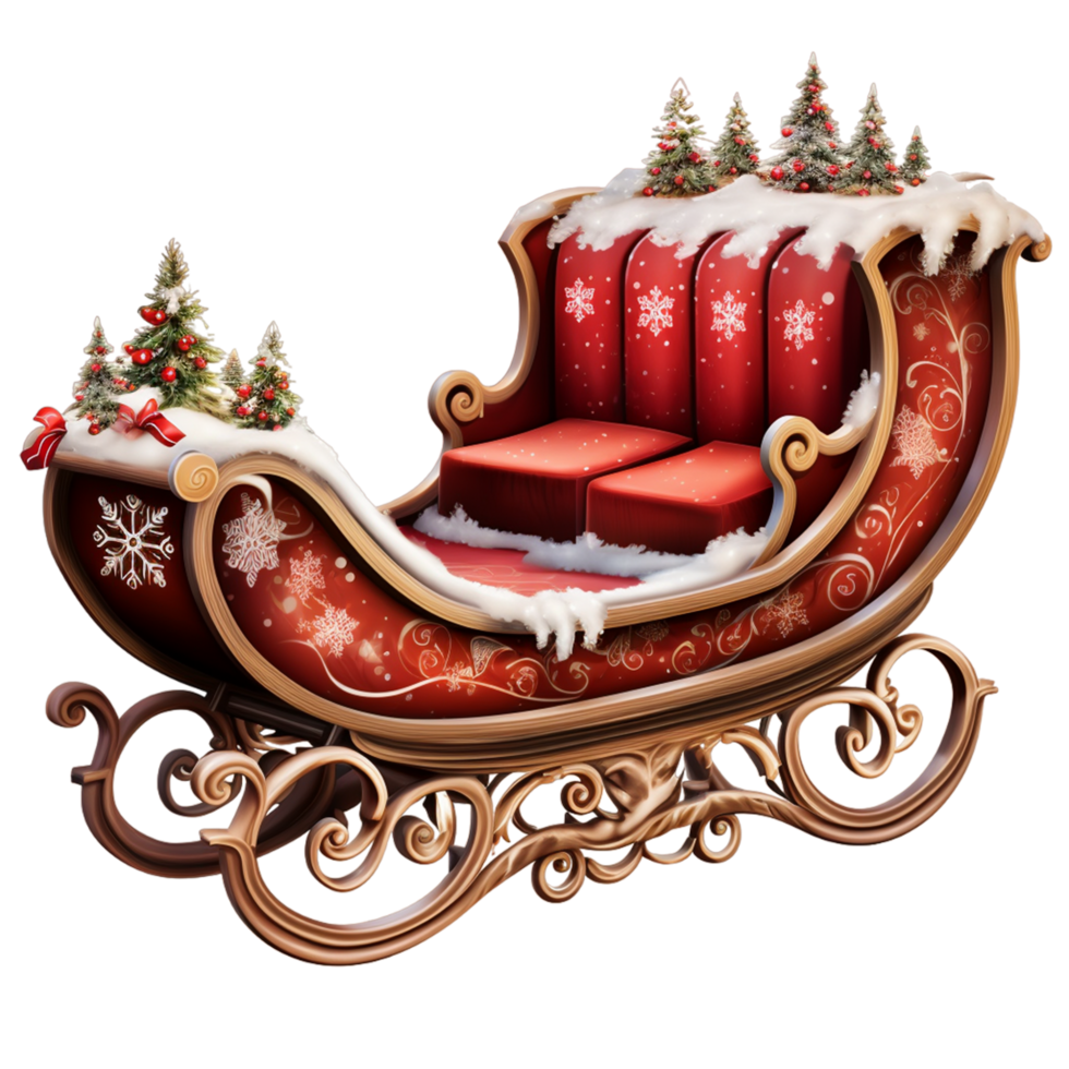 Santa claus Schlitten Weihnachten Schlitten rot und Gold ai generativ png