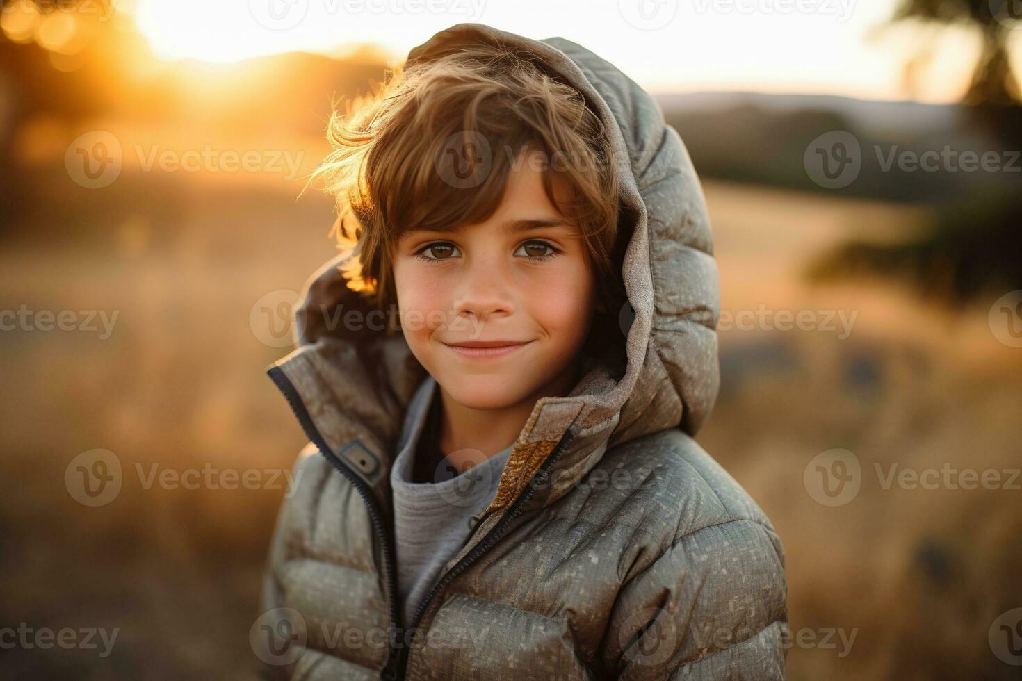 retrato de un linda chico mirando a cámara mientras cerca su tienda en naturaleza ai generado foto