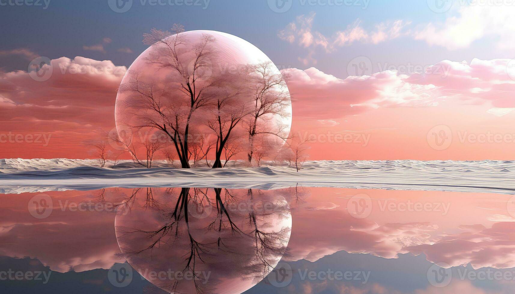 Circular Harmony Structure Amidst Pink Clouds AI generated photo