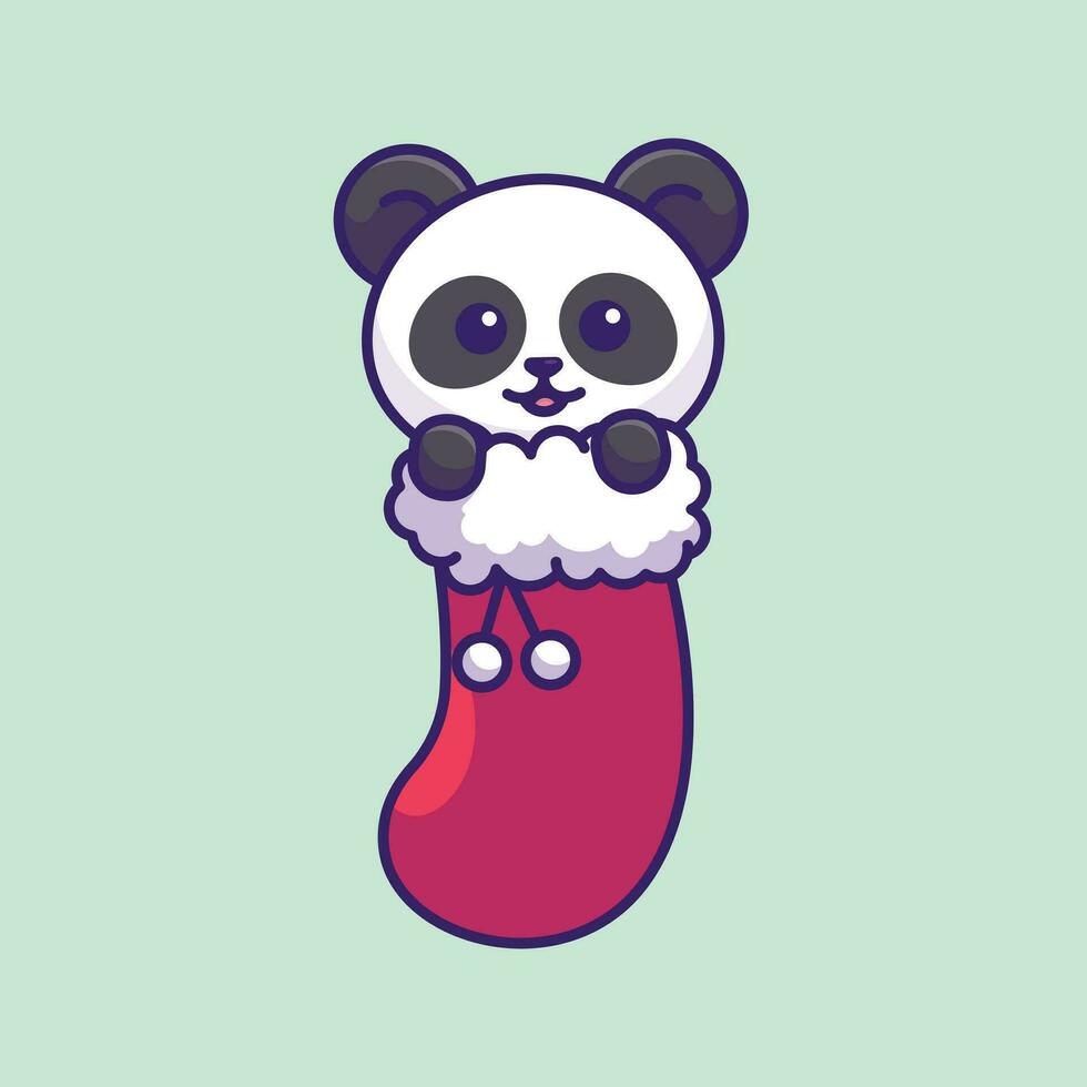 Cute panda in christmas sock simple cartoon vector illustration christmas concept icon isolated