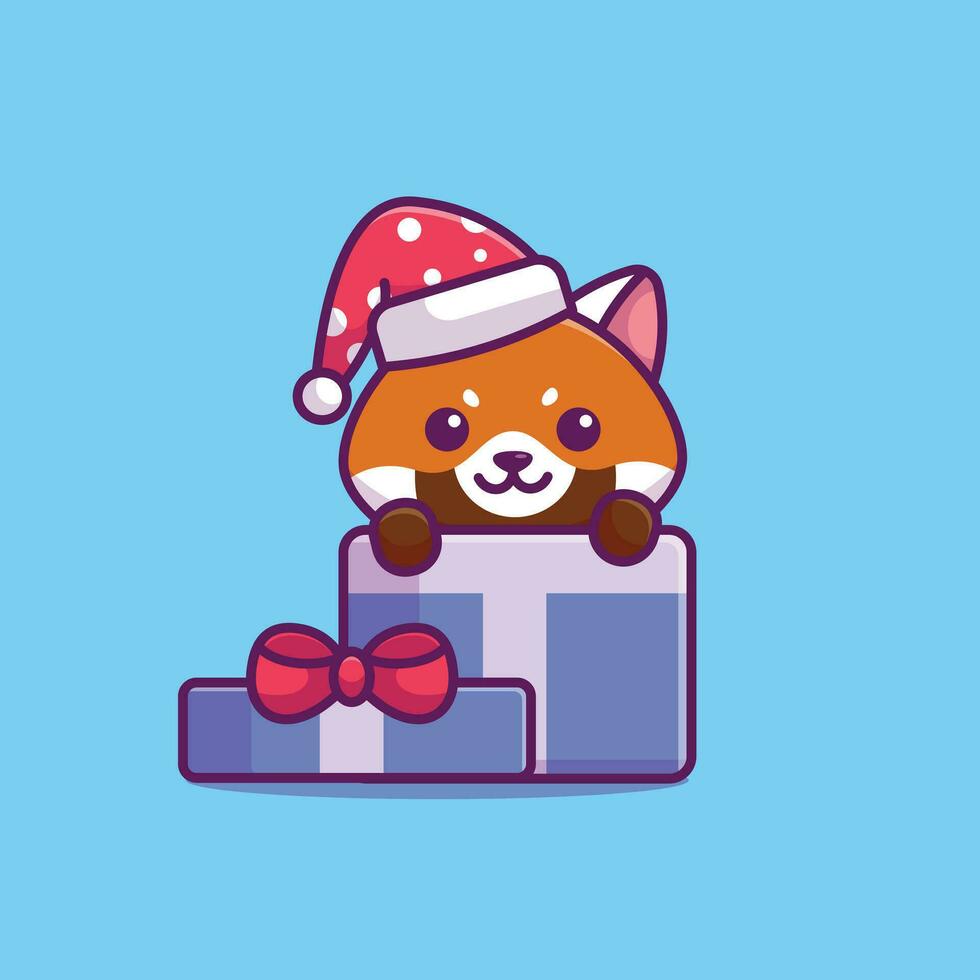 Cute red panda in christmas gift simple cartoon vector illustration christmas concept icon isolated