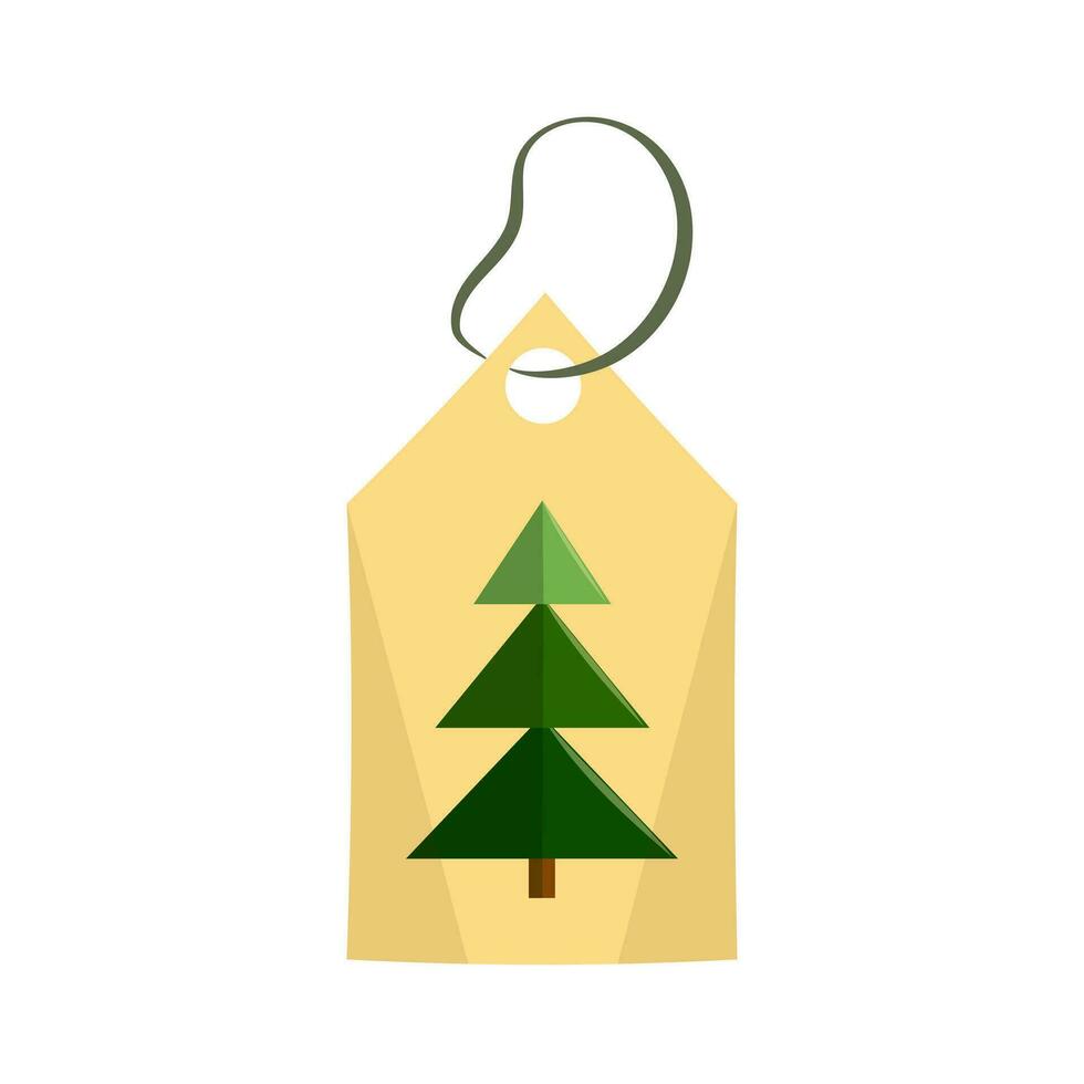 New Year's Eve price tag label with a picture of a Christmas tree. Badge for Christmas sale. Flat vector illustration.
