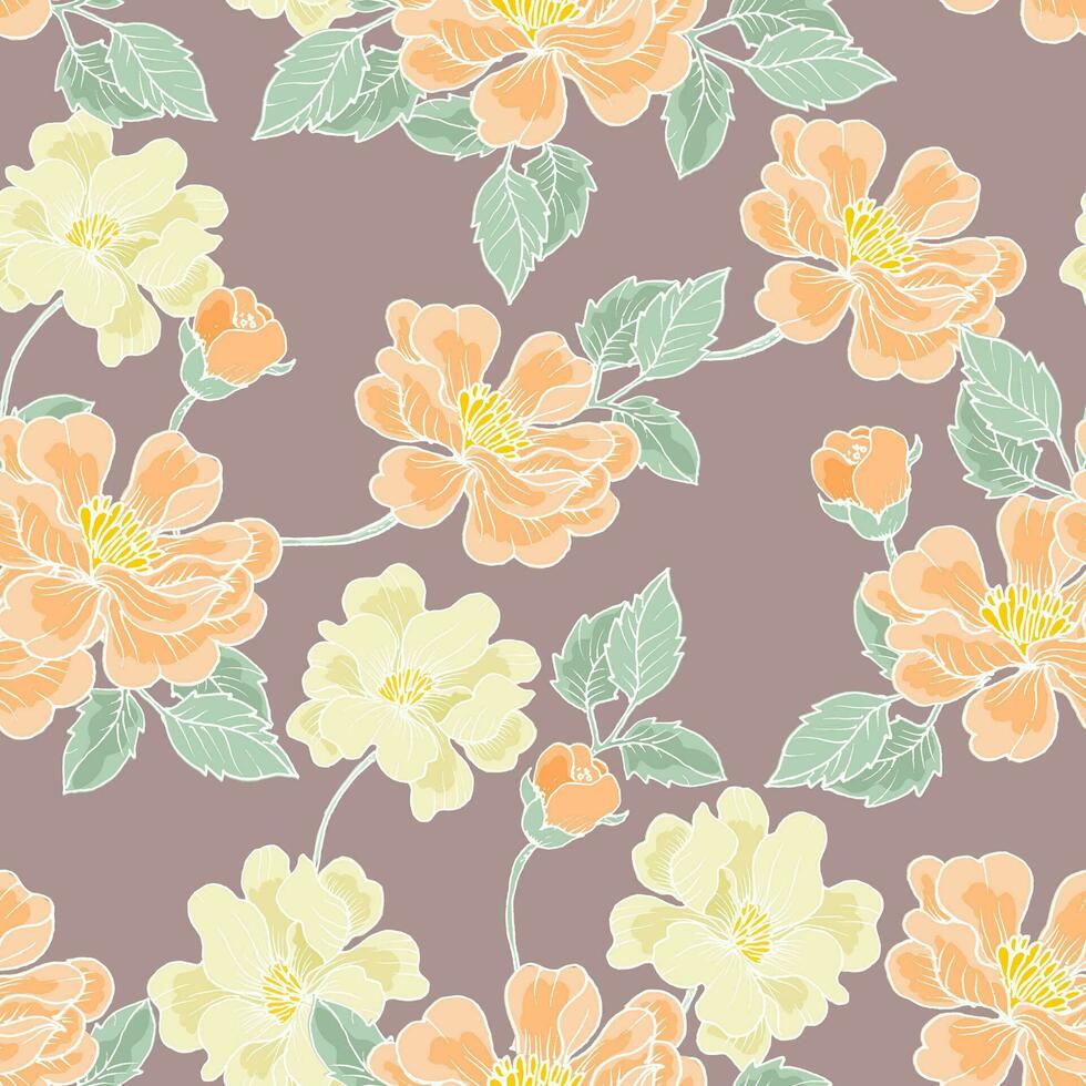 Hand Drawn Soft Rose Seamless Pattern vector