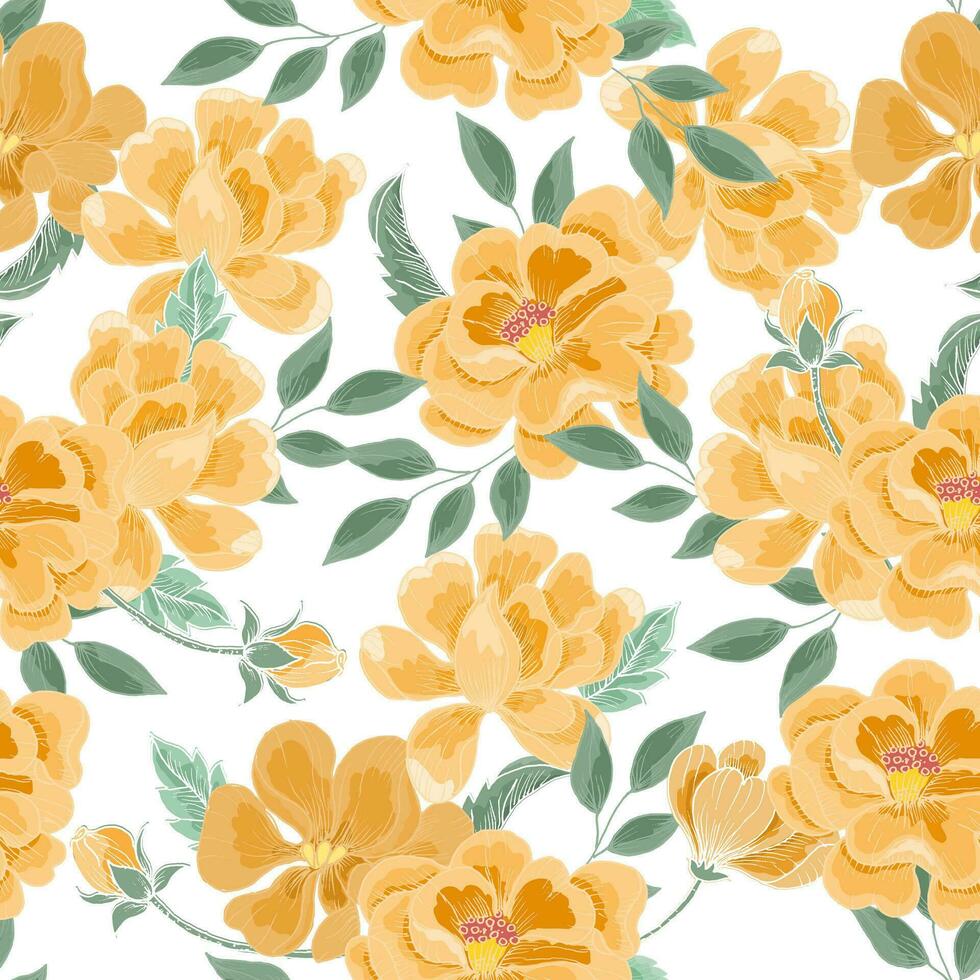 Hand Drawn Orange Flower Seamless Pattern vector