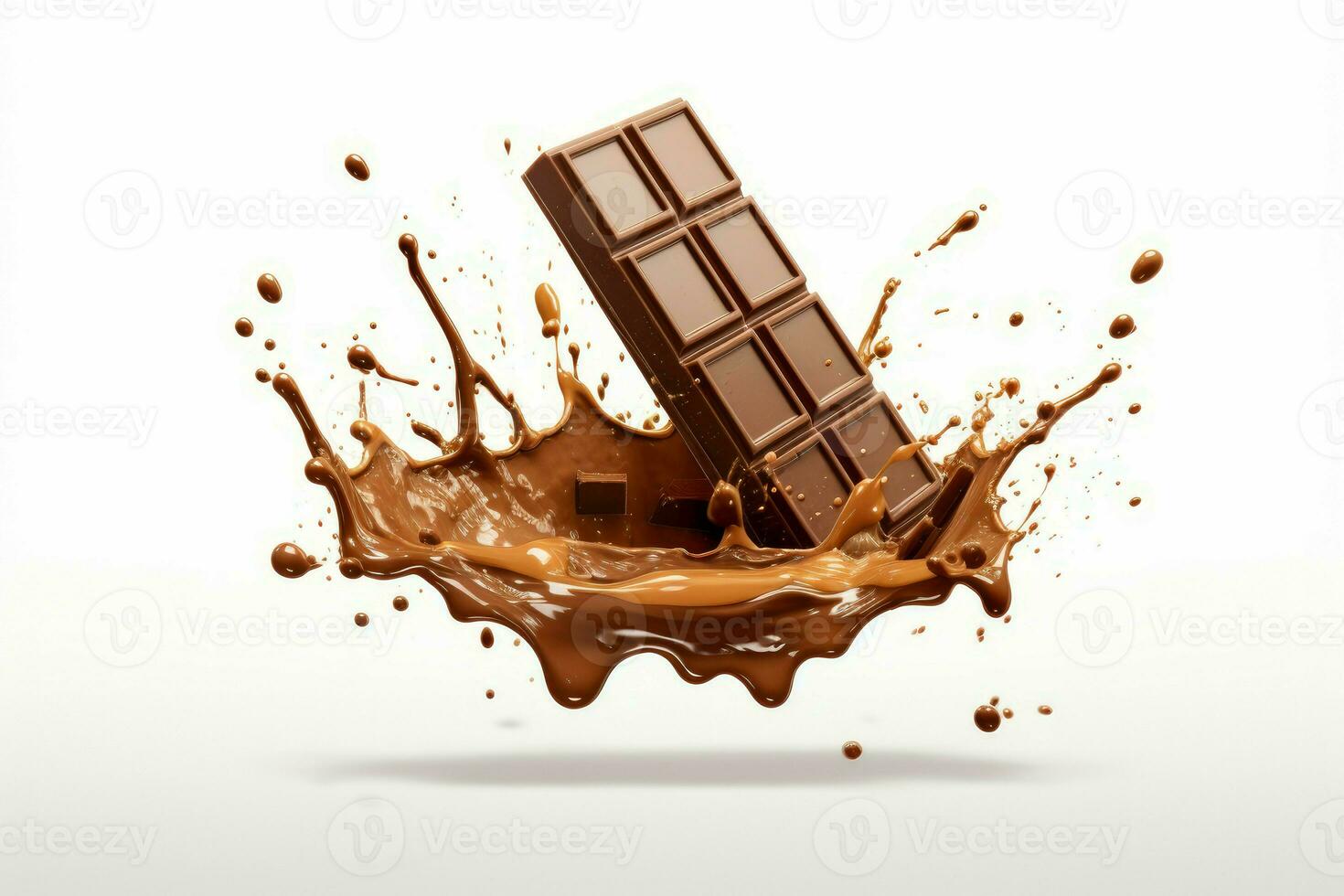 Chocolate bar with yummy caramel splash in air. Generate Ai photo