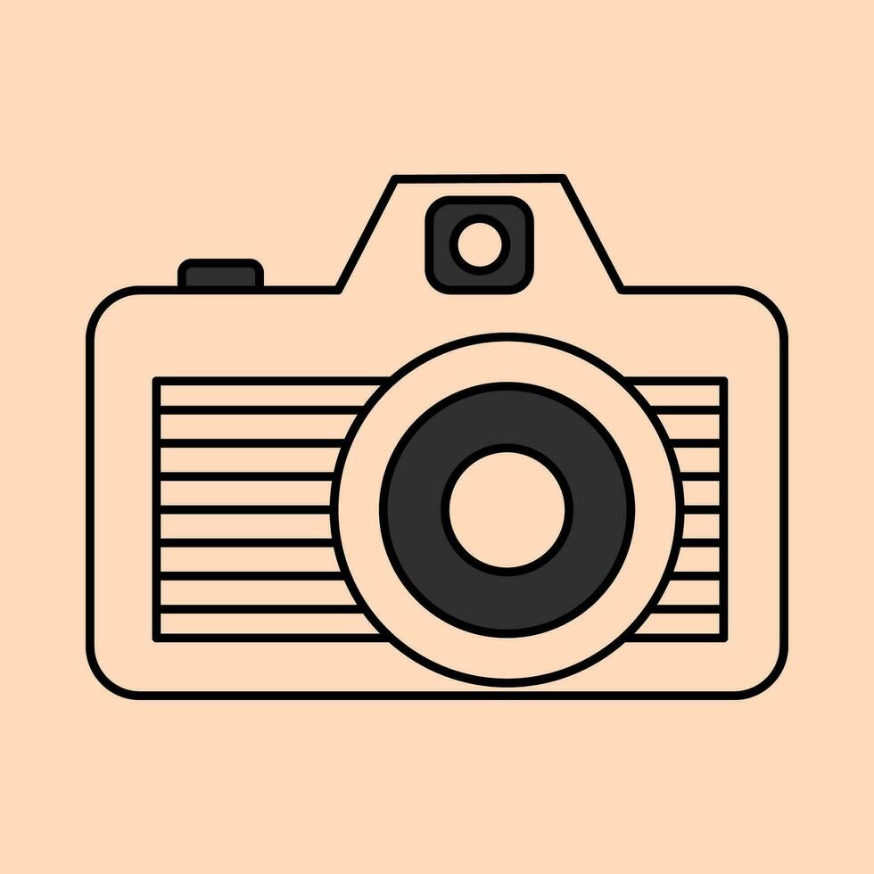 Moda póster en retro estilo, Clásico garabatear minimalista cámara en un naranja antecedentes. del fotógrafo dispositivo, linda ilustración. vector