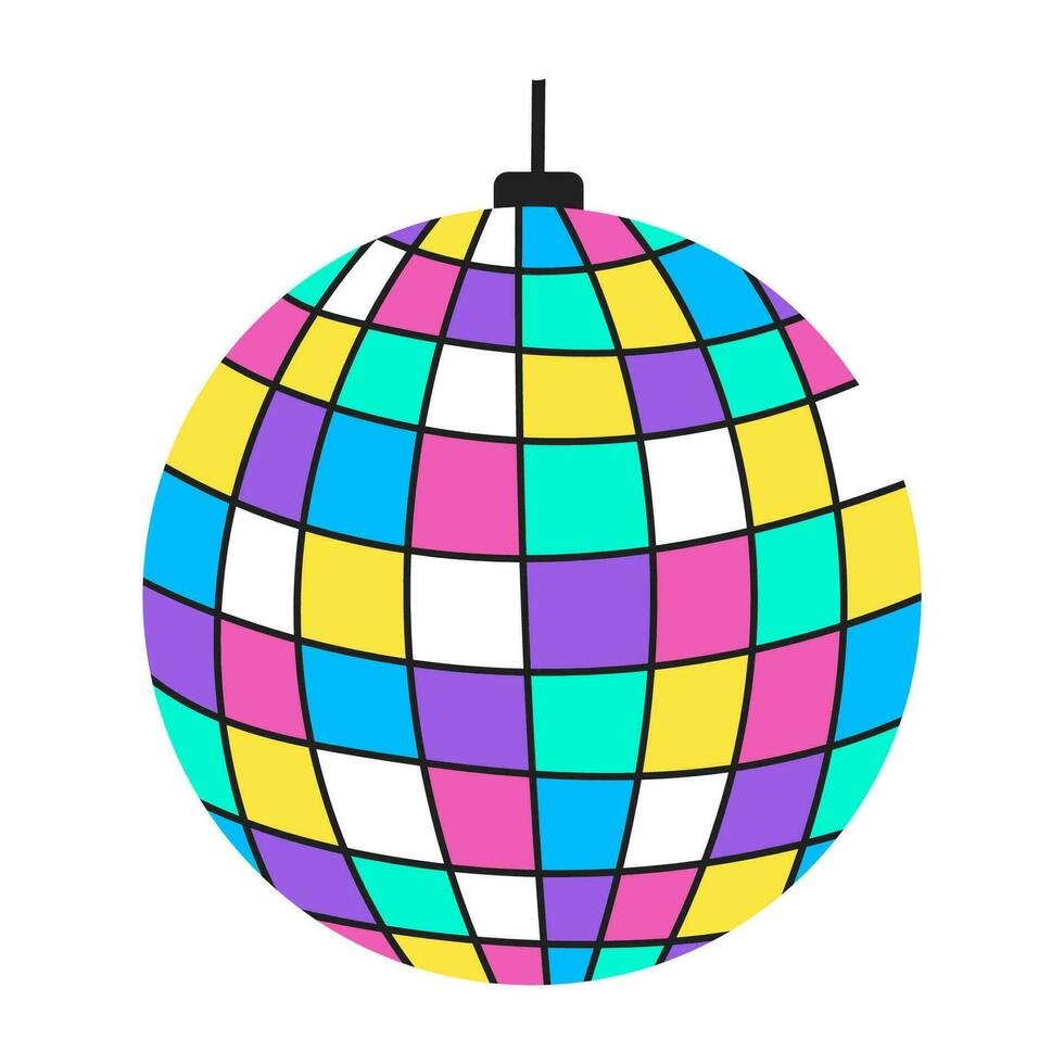 dibujado en plano estilo disco pelota aislado en blanco antecedentes. disco, baile, retro ilustración. vector