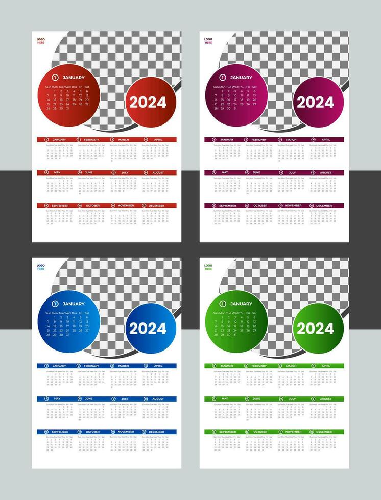 Vector Wall Calendar Design Template 2024