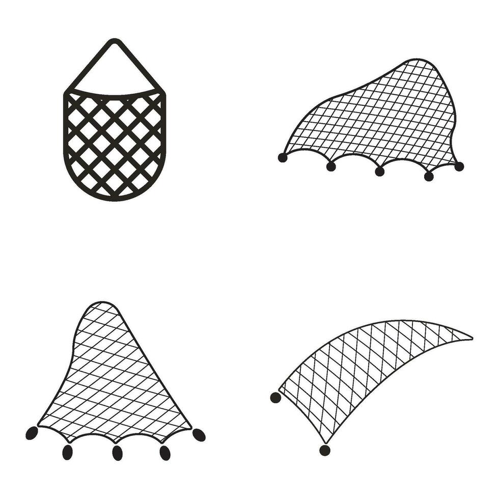 fishing net set icon vector