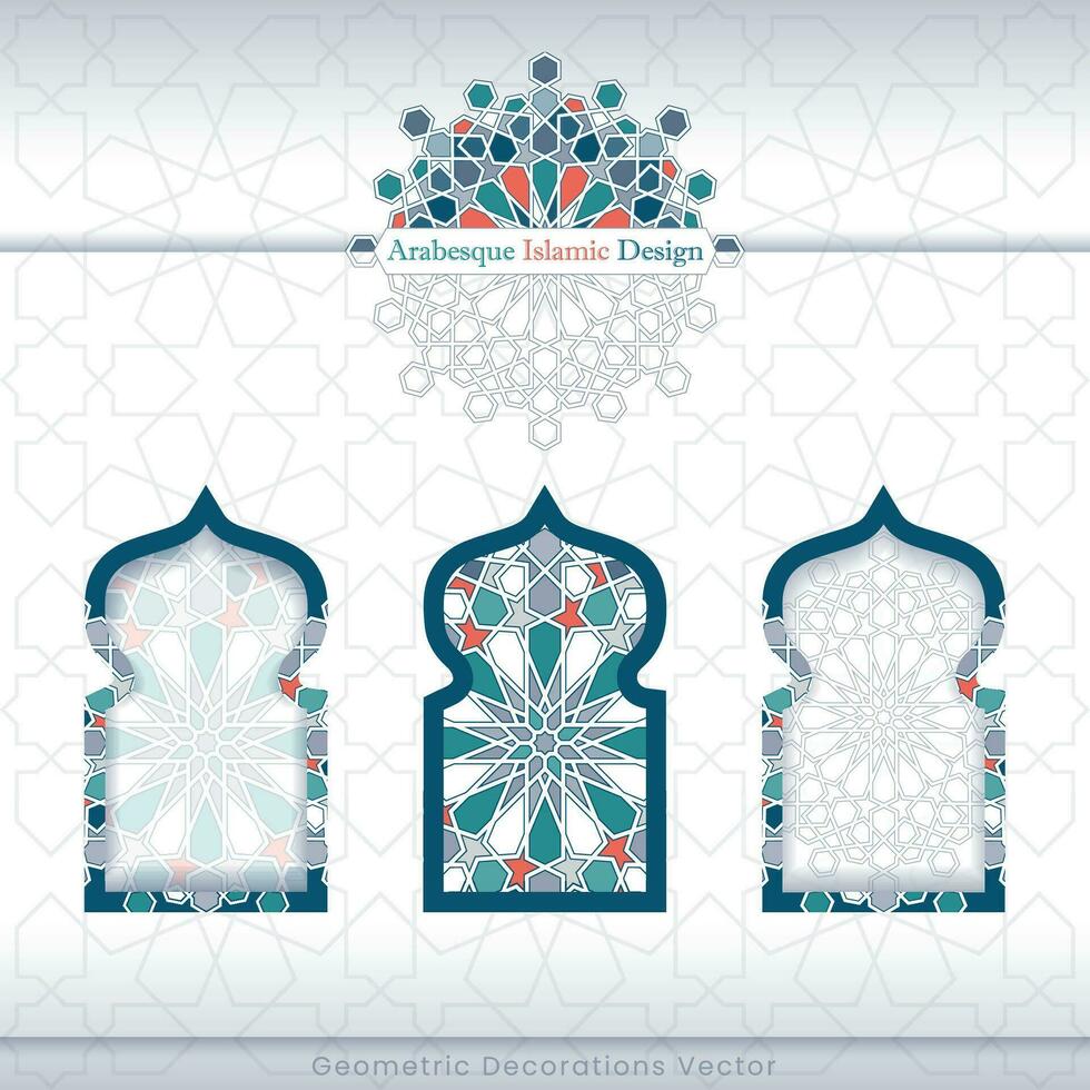 Arabesque islamic banner collection. Set of arabesque patterns vector backgrounds. Color abstract ornaments. You can use it for backgrounds, invitations, business cards, banners, wallpapers