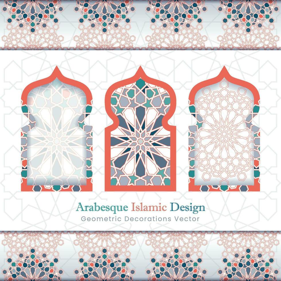 Arabesque islamic banner collection. Set of arabesque patterns vector backgrounds. Color abstract ornaments. You can use it for backgrounds, invitations, business cards, banners, wallpapers