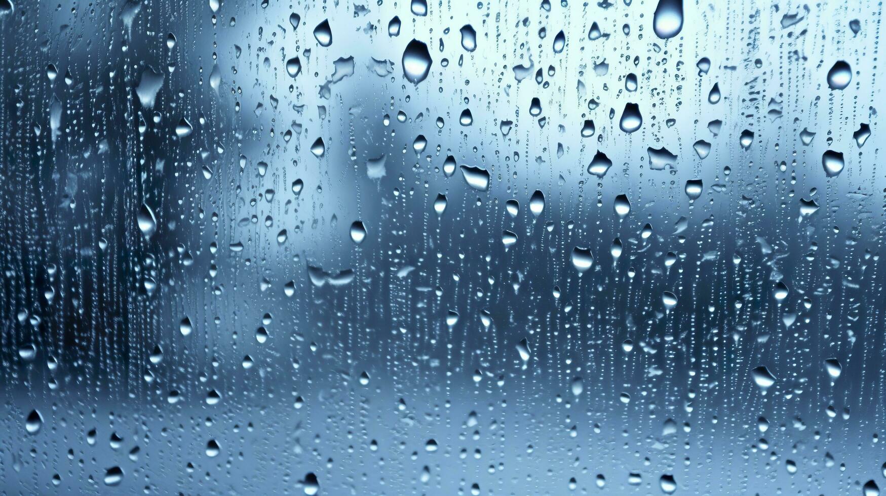 Raindrops on the window. Blue tone. Generative AI photo