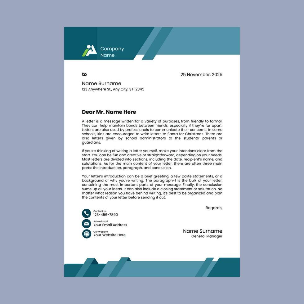 Professional corporate business A4 Size letterhead design vector template.