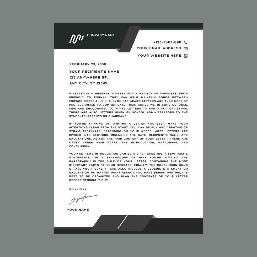 Professional corporate business A4 Size letterhead design vector template.