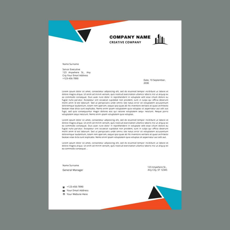Professional corporate business A4 Size letterhead design vector template.