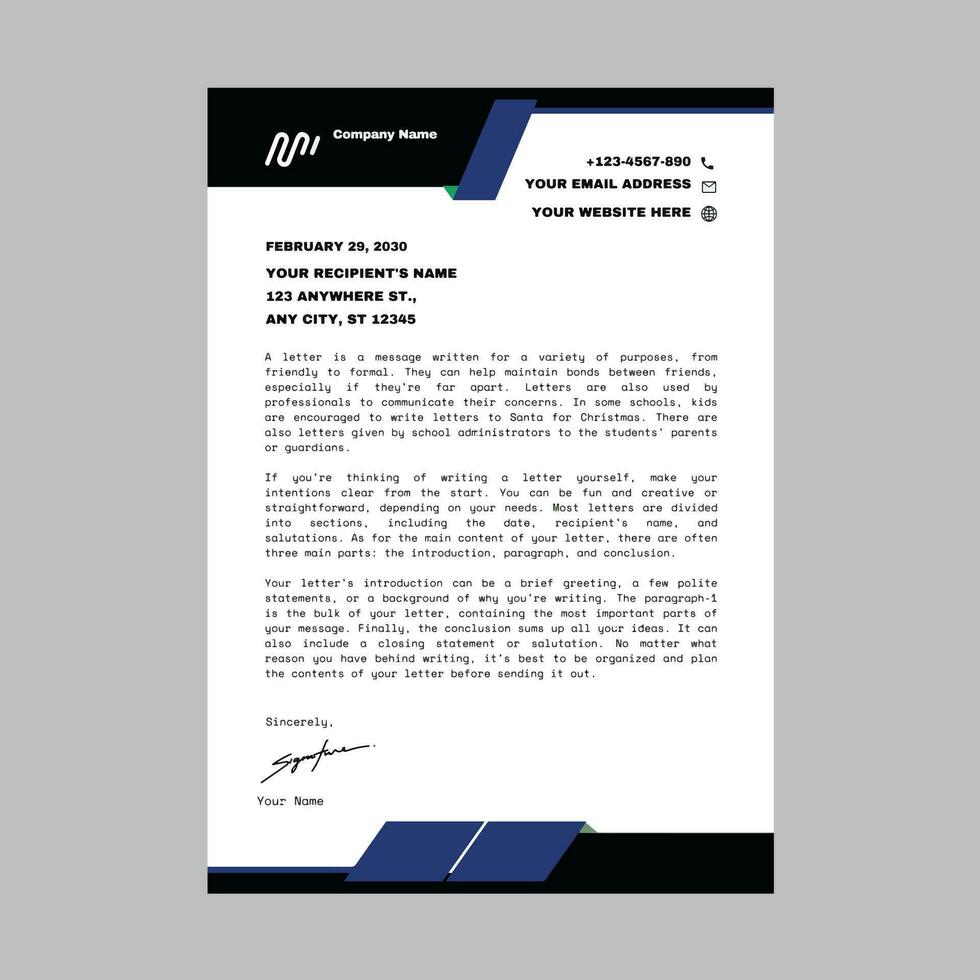 Professional corporate business A4 Size letterhead design vector template.