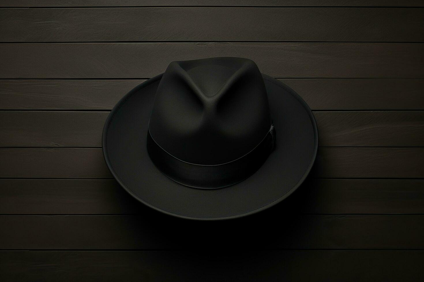 Black hat on wooden background. Generated by artificial intelligence photo