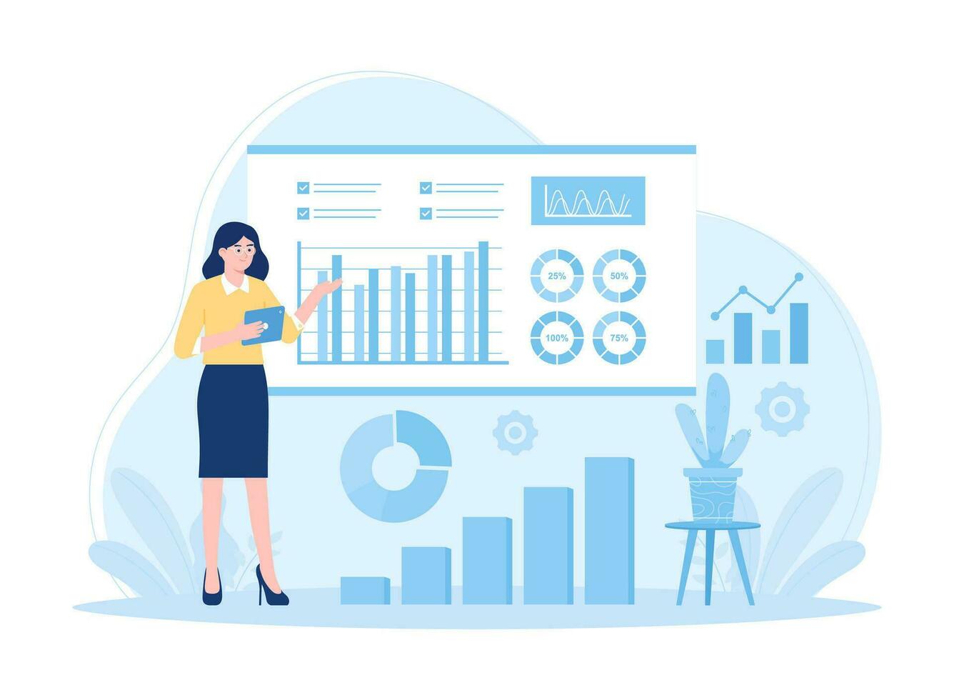 Someone explains a work project concept flat illustration vector
