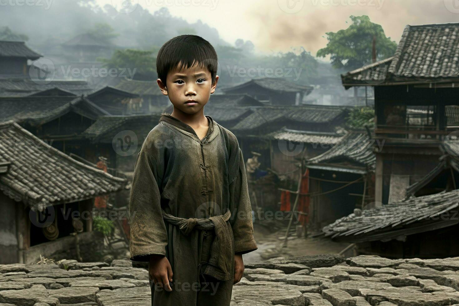 New Chinese village child person. Generate Ai photo