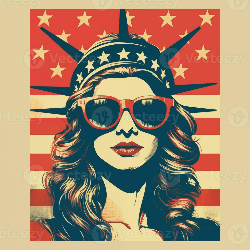 American vintage poster. USA, independence day, flag. AI generated photo