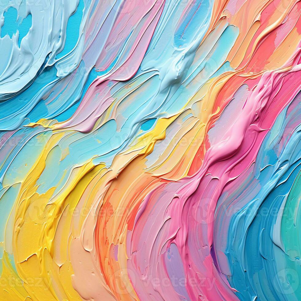 Acrylic art, canvas, painting. Smears of paint, background, abstraction. Yellow, pink, blue. AI generated photo
