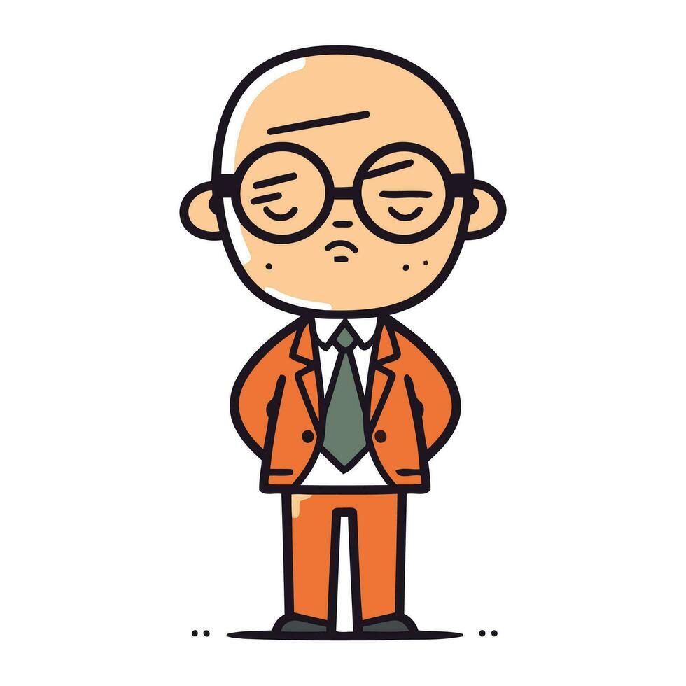 Vector illustration of old man with glasses and suit. Flat style.