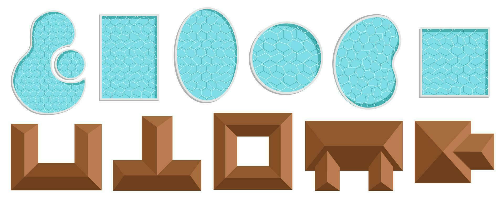 Landscape elements for master plans. Various trees and houses. Top view for the architectural plan. Vector illustration.