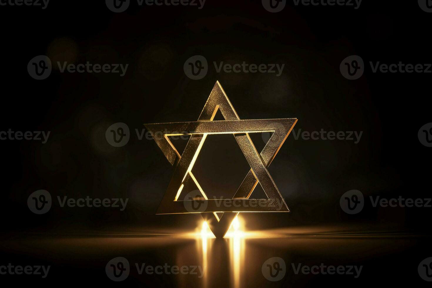 David blue star glowing on table. Generate Ai photo